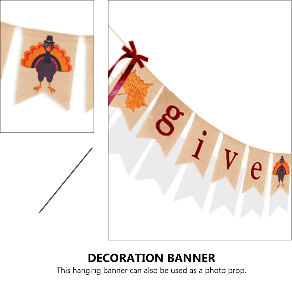 

Stylish Thanksgiving Day Banner Linen Party Decoration Wall Hanging Creative Pennant Fire Turkey Decoration Theme Swallow Tail