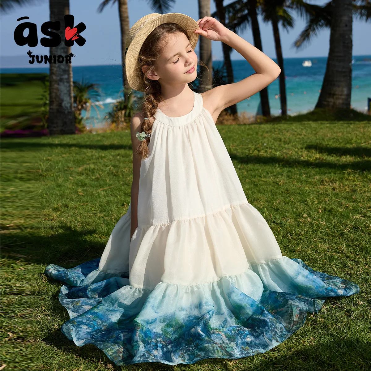 فستان بناتي صيفي برقبة دائرية وطبعة حبر لطخة #2