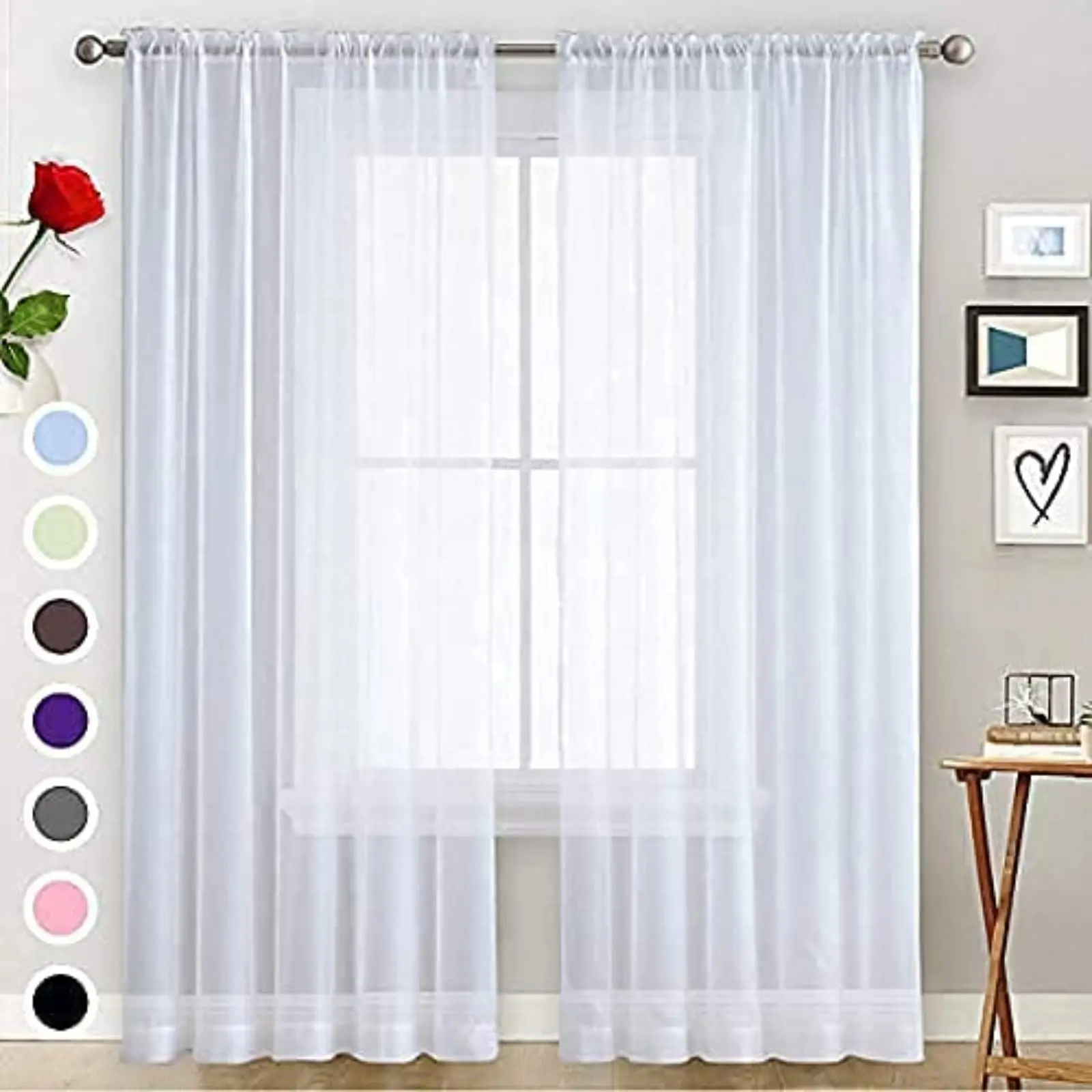 

Basic Rod Pocket Sheer Voile Window Curtain Panels, Kitchen, Bedroom, Children, Living Room, Yard, 1 Pair, 2 Panels