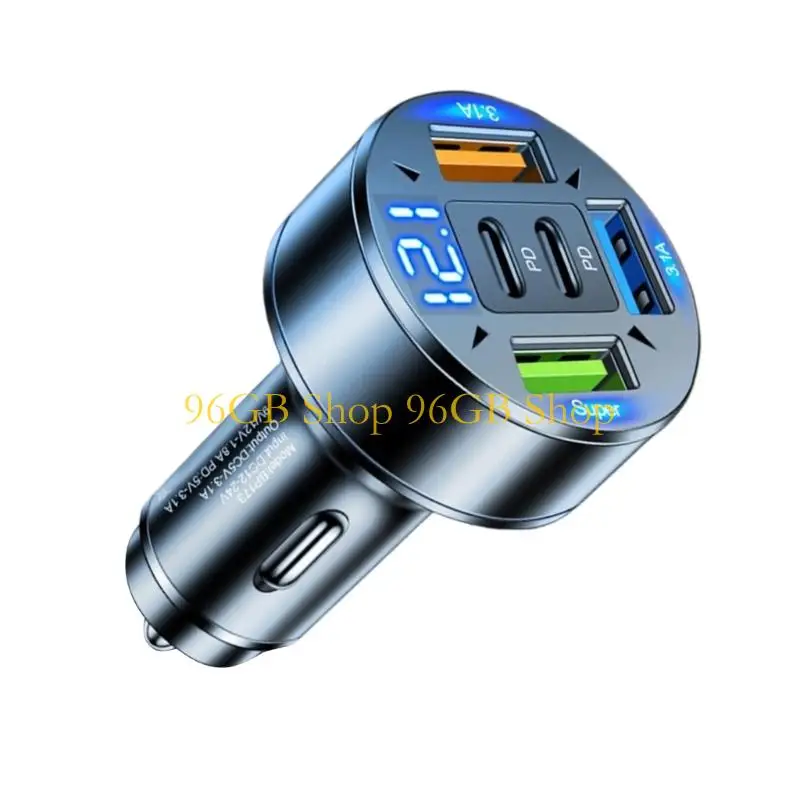 96GB Multi Port USB Car Chargers With LED Screen Displays Fast Charging