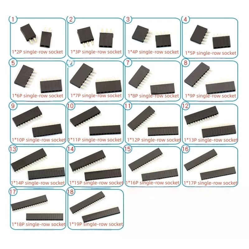 10/20PCS Single Row Pin Female Header Socket Pitch 2.54mm 1*2p 3p 4p 5p 6p 7p 8p 9p 10p 12p 14p 16p 18p 20p 22p 40Pin Connector