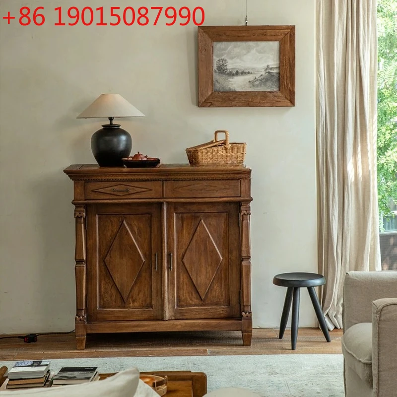 

Retro style, teak all solid wood dining side cabinet, living room porch cabinet, storage stand cabinet