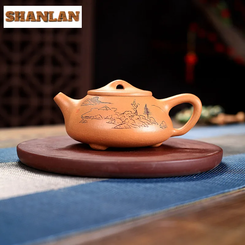 

230ml Handmade Yixing Purple Clay Teapots Handmade Stone Scoop Pot Raw Ore Section Mud Kettle With Filter Zisha Tea Set Cha Gift