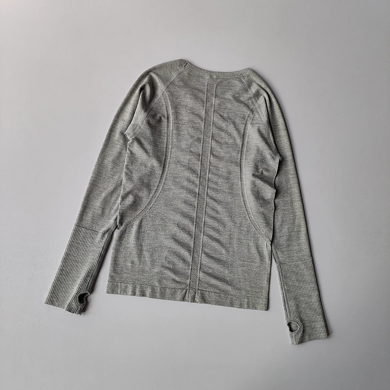 Yoga-Kleidung Sport-Tops Damen Rundhals Langarm Nahtlos Schlankmachend Atmungsaktiv Laufkleidung Schnelltrocknend Fitness-Kleidung – Detail 9