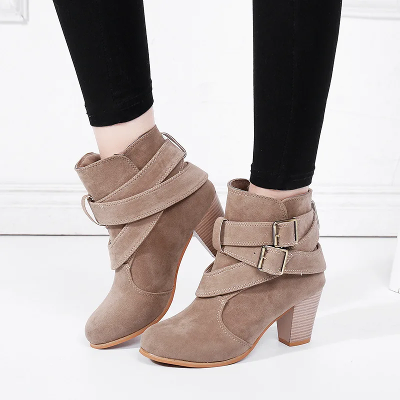 Botines Women High Heel Spring Oversized Thick Heel Women Shoe Classic Belt Buckle Women Boot Allmatch Ankle Boot Winter Boot방한화