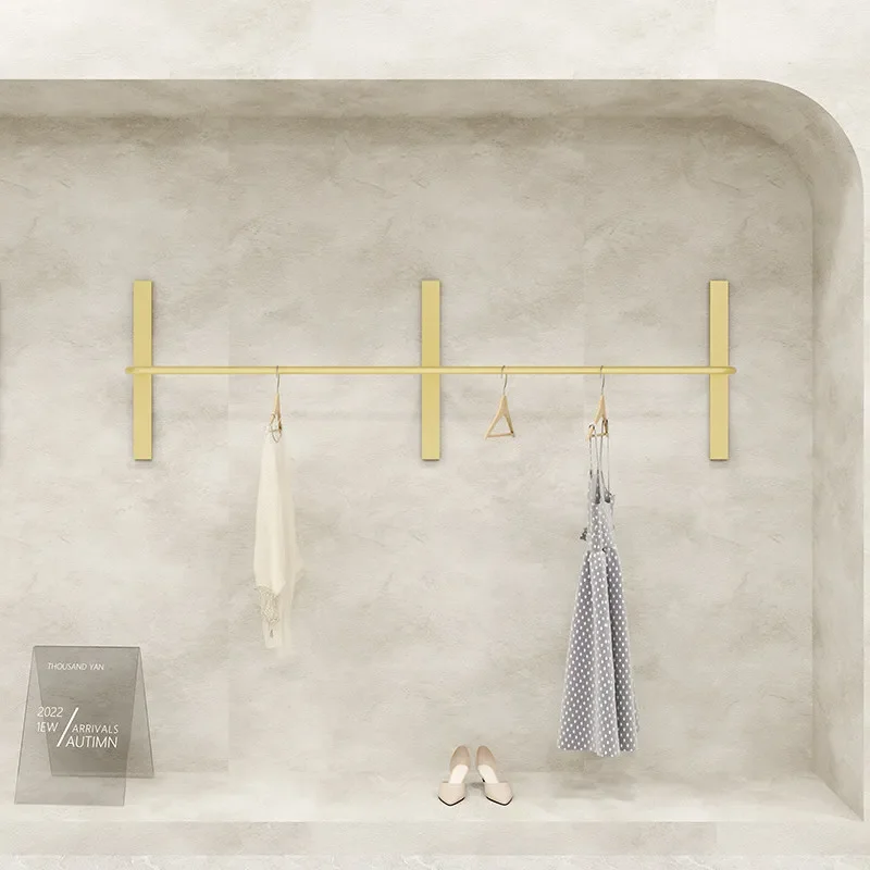 

HangerClothing Store Display Rack Golden Wrought Iron Wall Wall Hanging Clothes Rack Men's And Women's Clothing Display Rack