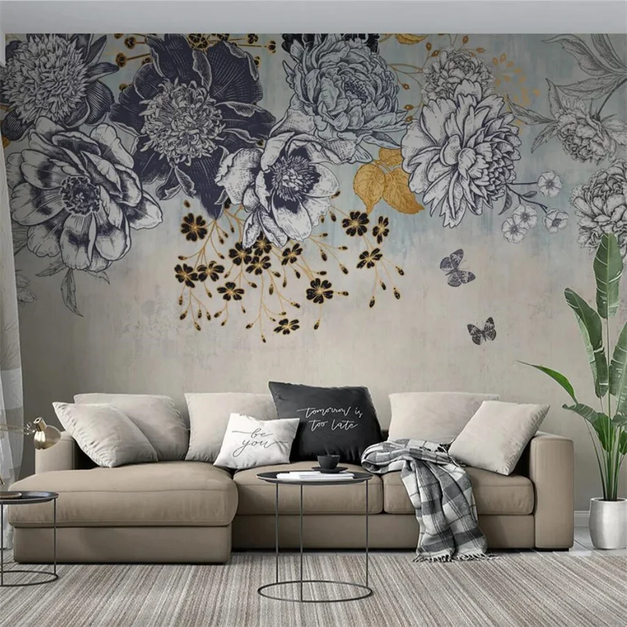 

Custom wallpaper 3d mural Nordic modern light luxury hand-painted line drawing plant flower background wall room decor wallpaper