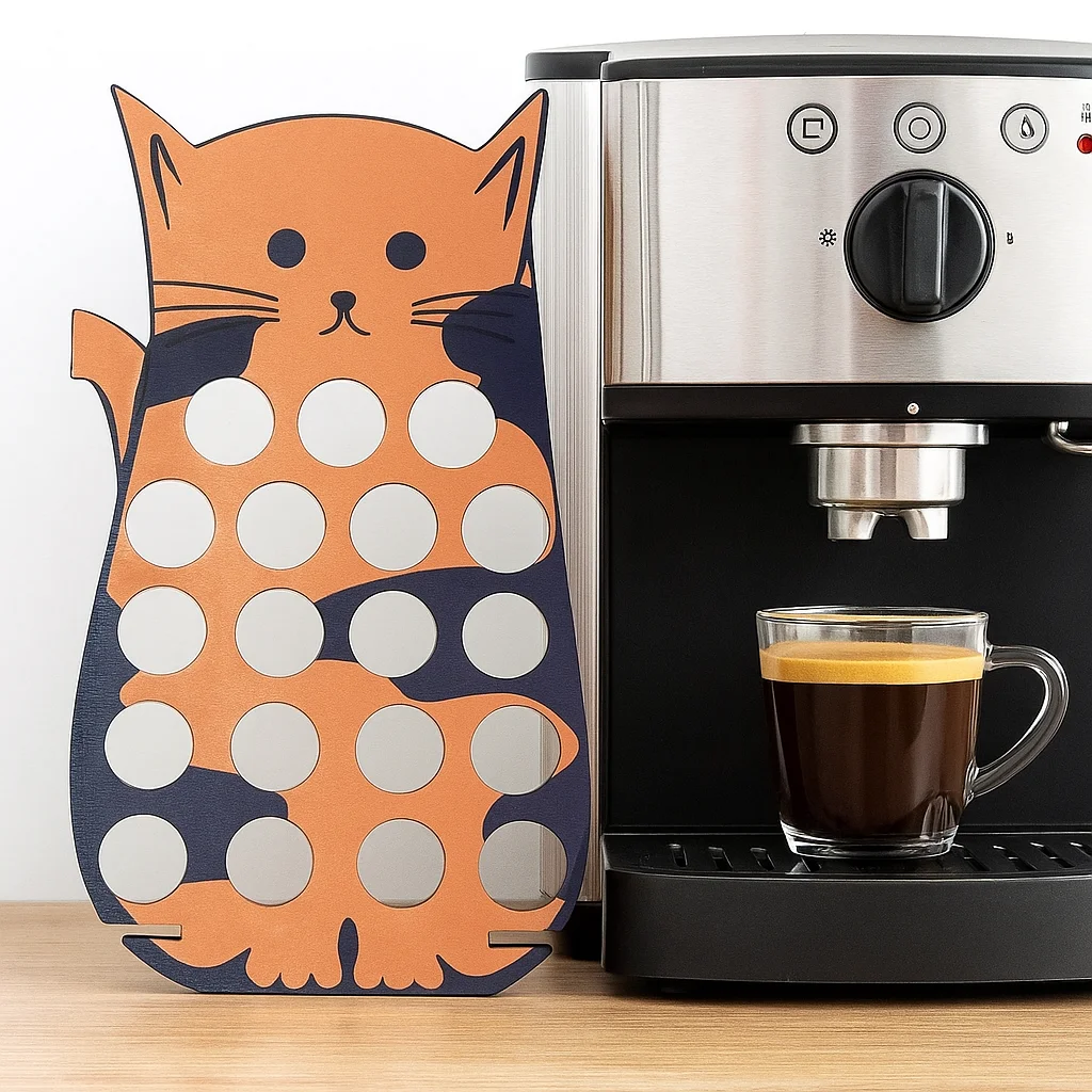 

Modern Wooden Cat Coffee Pod Holder Multi-Tier Space-Saving Coffee Bar Organizer Unique Coffee Stand For Home Kitchen Use