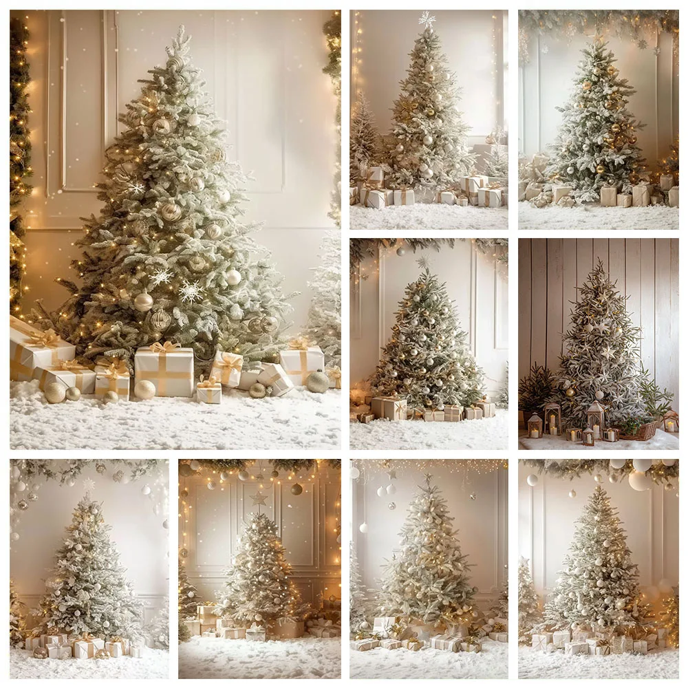 Mehofond Christmas Tree Lights Photography Backdrop Family Kids Portrait Xmas White Snow Floor Balls Gift Decoration Background