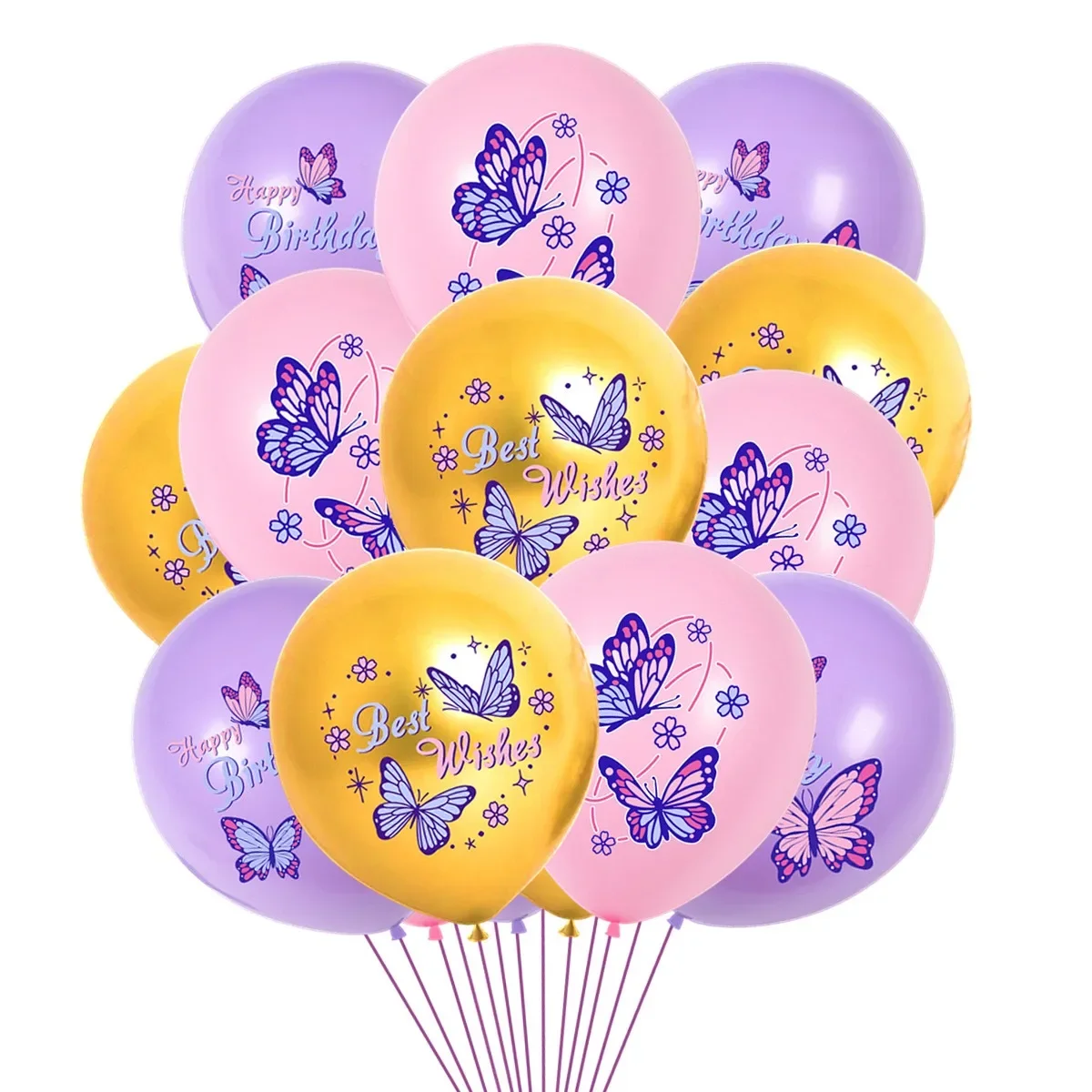 12PC Butterfly Latex Balloon BEST WISHES Dancing Butterfly Ballon Happy Princess Birthday Balon Babyshower Girl Colorful Baloon