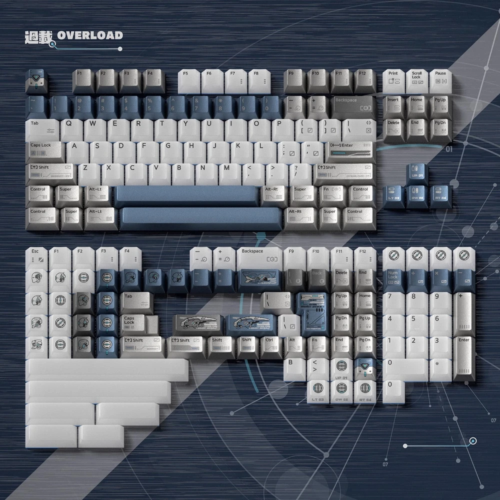 178 Keys Overload Theme Keycap Cherry Profile PBT+PC Metallic Texture Misty Transparent Keycaps for Gaming Mechanical Keyboard