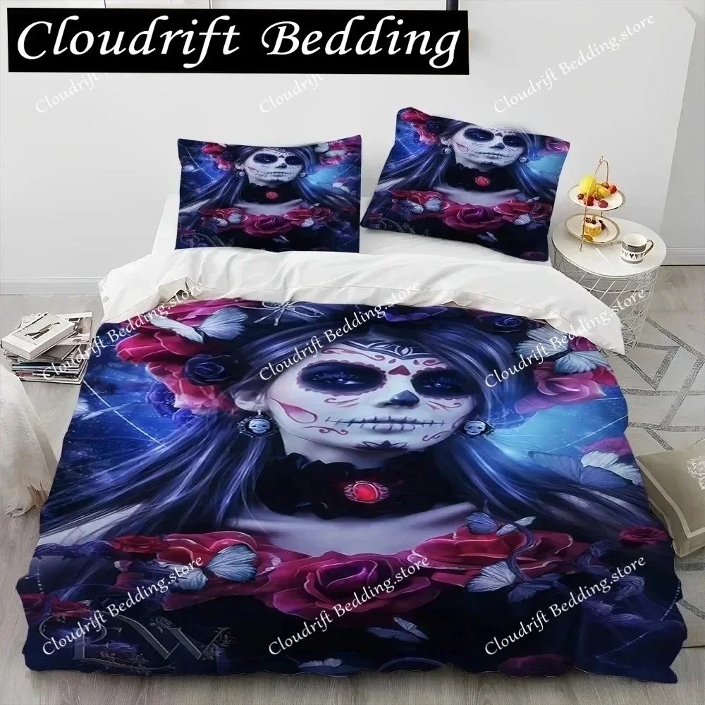 3D Horror Gothic Female Skull Dead Girl Comforter Bedding Set,Duvet Cover Bed Set Quilt Cover