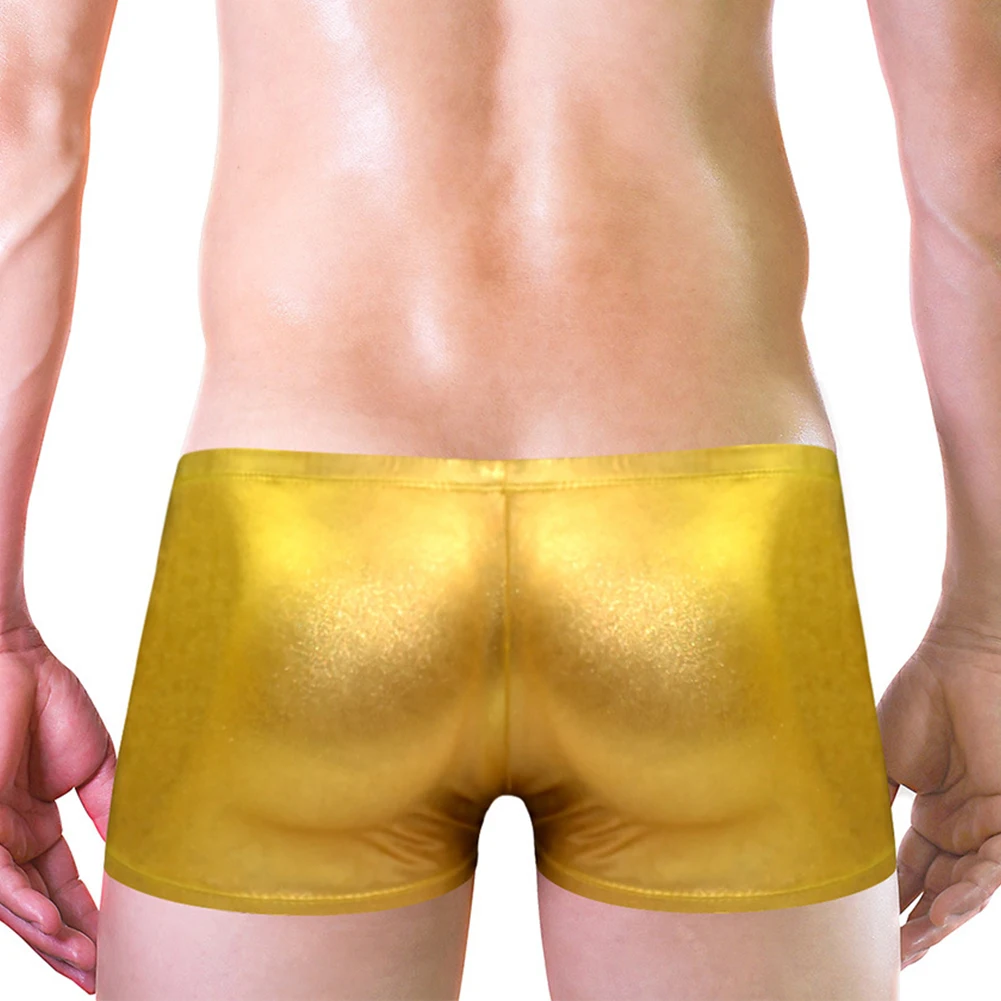 Boxer Briefs Panties 1X Breathable Classic Comfort Faux Leather Gold Polyester Silver Soft Solid Comfy Fashion