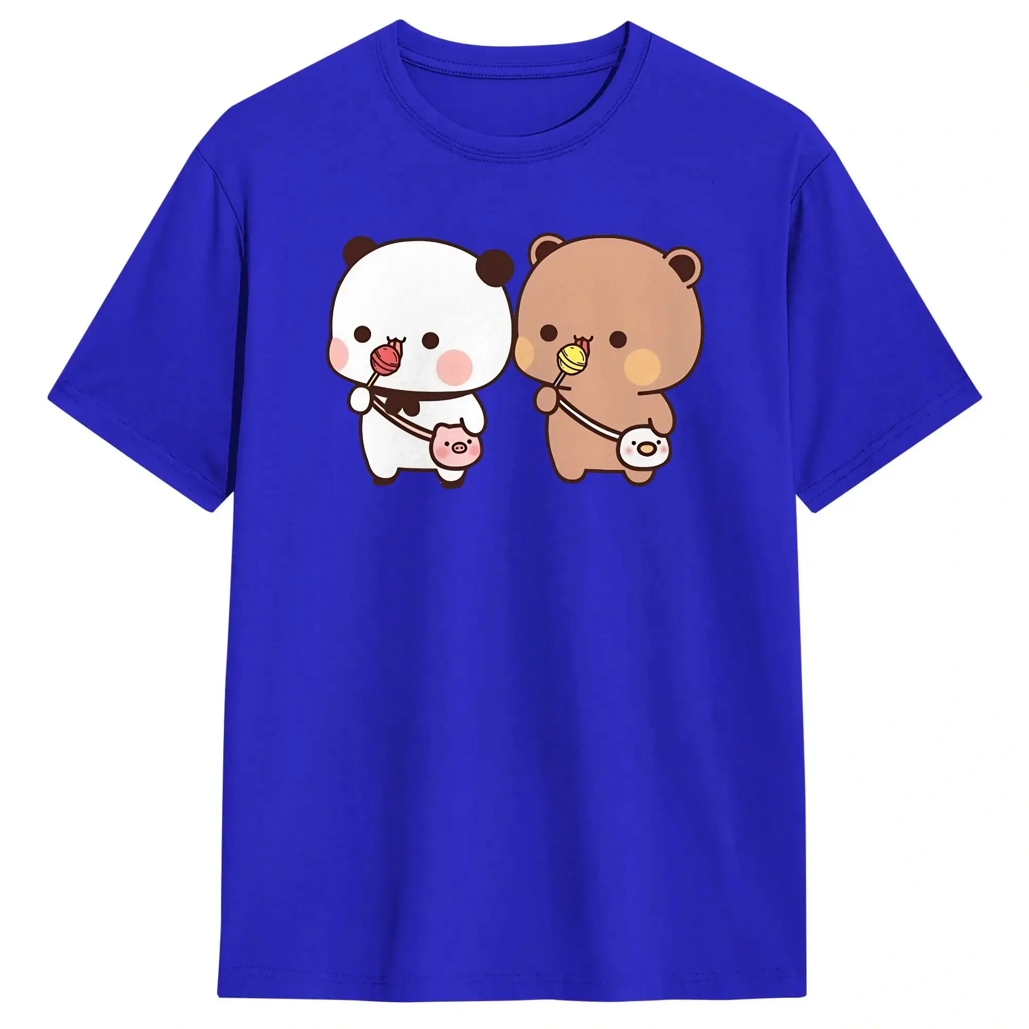 Bubu Dudu Panda and Brownie Bear Couple T-Shirt Men Pure Cotton Tee Shirt Crewneck Short Sleeve T Shirts Plus Size Clothing