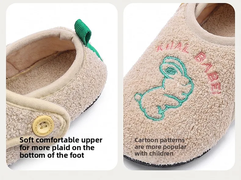 Kinder-Baumwollpantoffeln, Einfarbige Warme Winter-Hausschuhe für Jungen und Mädchen, Plüsch-Bodenschuhe, Weiche Sohle, Rutschfeste Baumwollschuhe für Drinnen – Detail 14