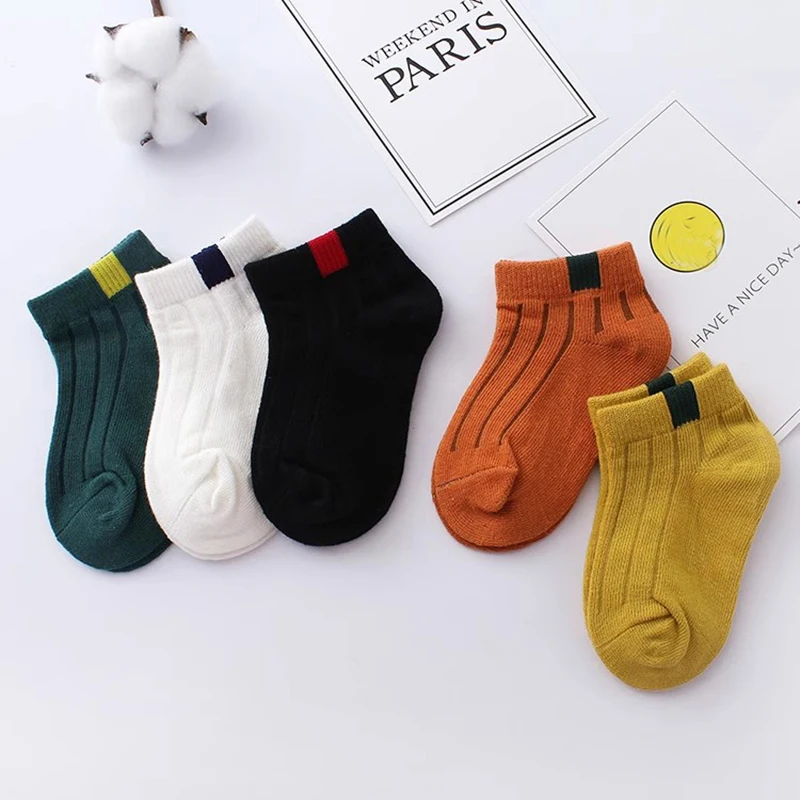 5 Pairs/Lot Children\'s Short Socks Boys and Girls Thin and High-quality Cotton Socks Breathable and Sweat Absorbing Baby Socks