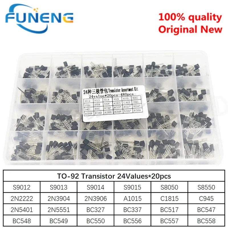 

24Values TO-92 Transistor Assortment Assorted Kit Each BC327 BC337 BC517 BC547 BC548 BC549 2N2222 3906 3904 5401 5551 C945 1015