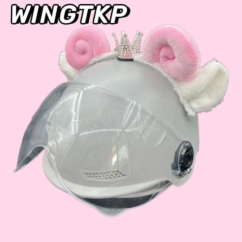 Motorcycle Helmet Decoration With Small Crown And Sheep Horns Elegant And Super Cute Lamb Fur Skiing Helmet Decoration