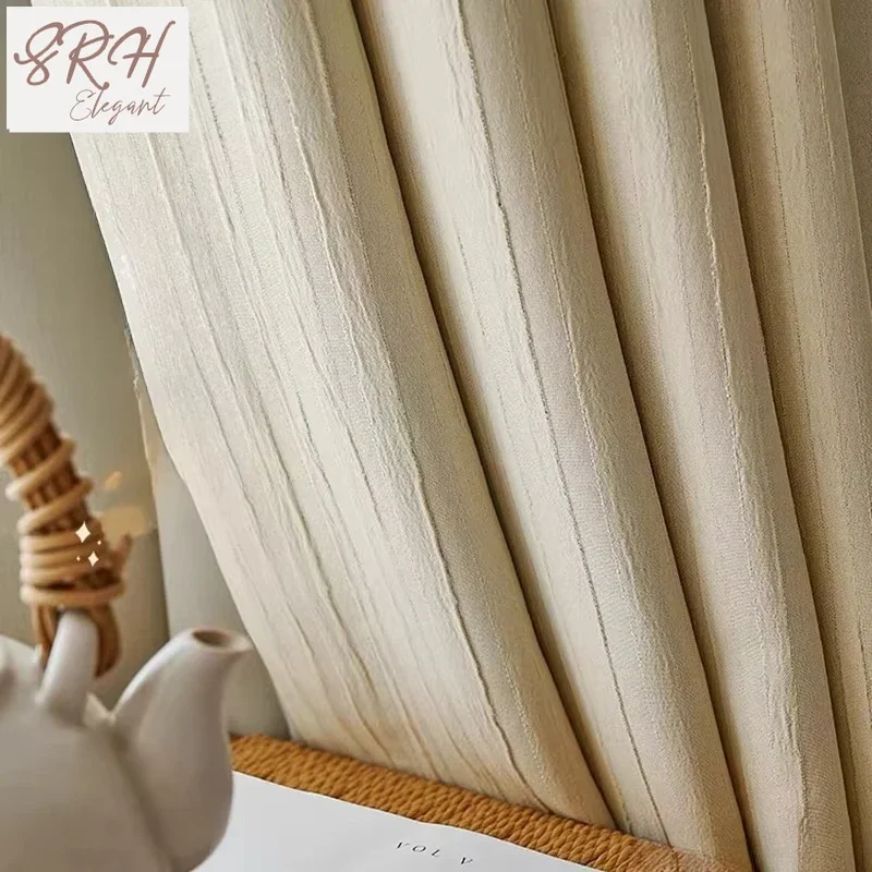 

Beige Luxury Chenille Jacquard Curtain Fabric Fully Blackout Bedroom Modern Simple Living Room Finished Product Beige Customized