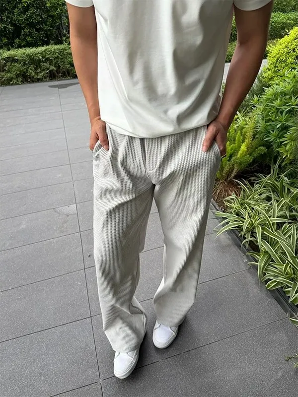 Silver Grey Summer Thin Anti-Wrinkle High Elastic Casual Sports Pants Men's Outdoor Breathable Straight Leg Pants CleanFit