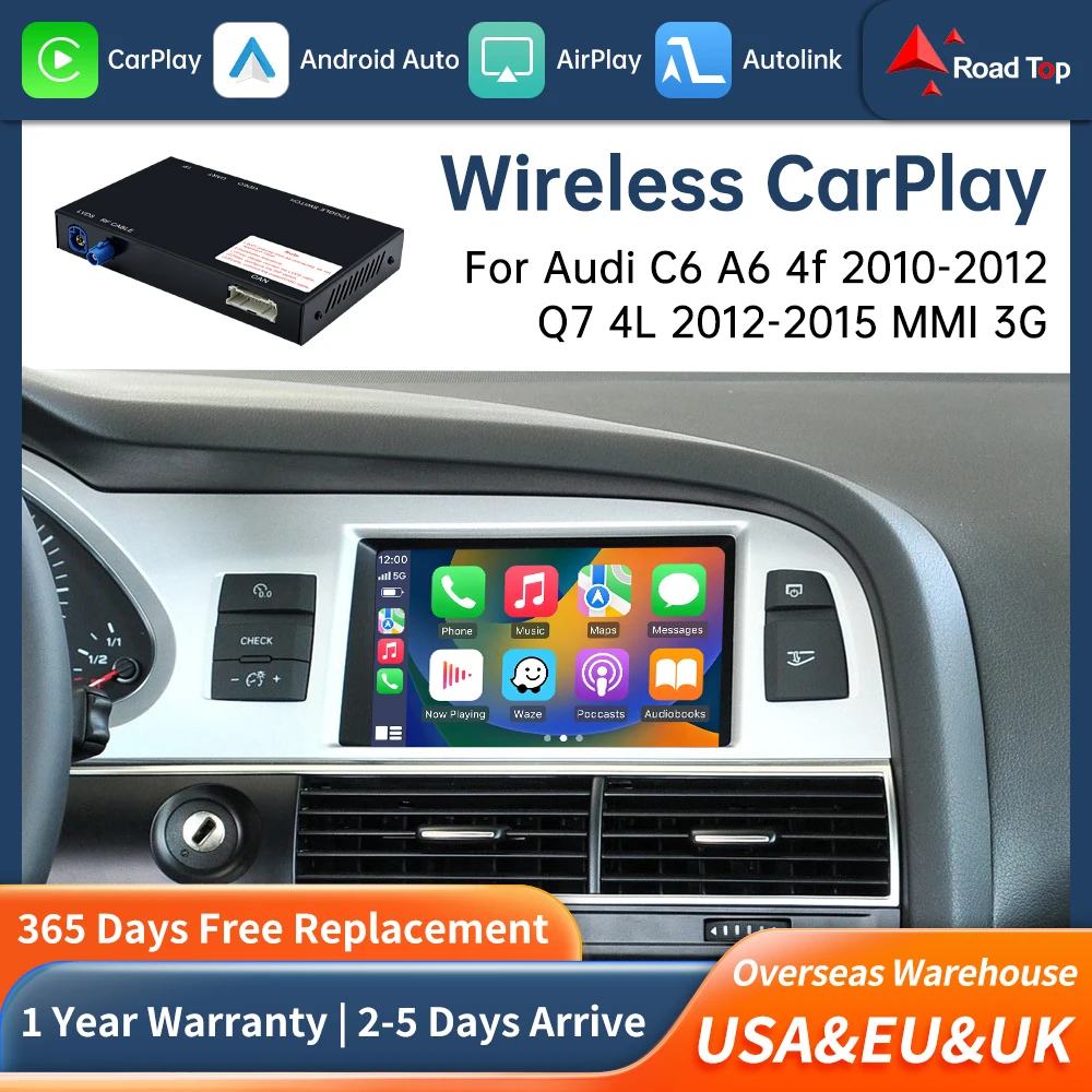 Road Top Wireless Carplay Decoder Interface For Audi C6 A6 4f 2010-2012 Q7 4L 2012-2015 MMI 3G With AirPlay Mirror Link Car Play