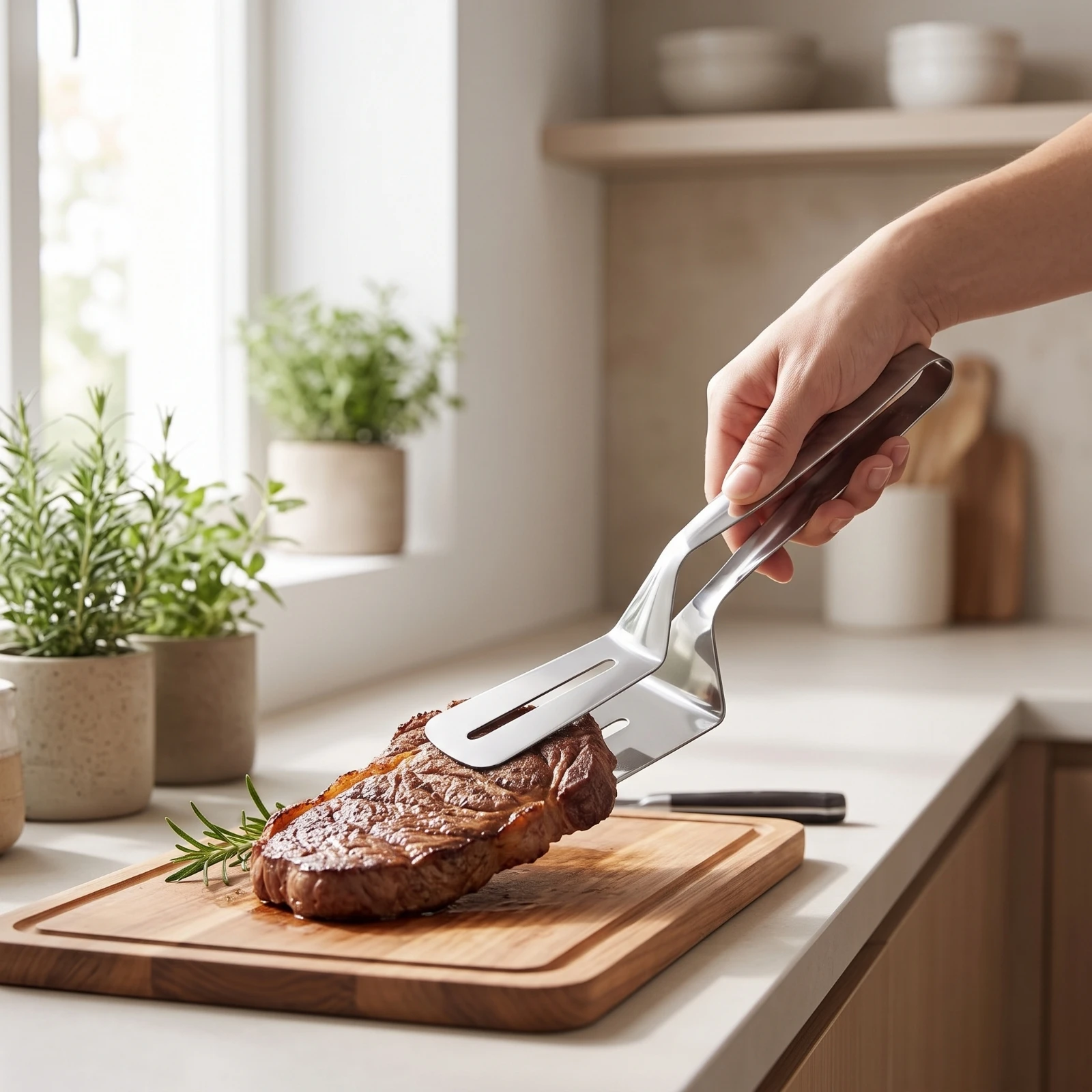 Pinza and Turner Stainless Steel Pinzas Espátula Steak Pinza Slotted Volteador De Alimentos Metal for Home Cooks, Frying