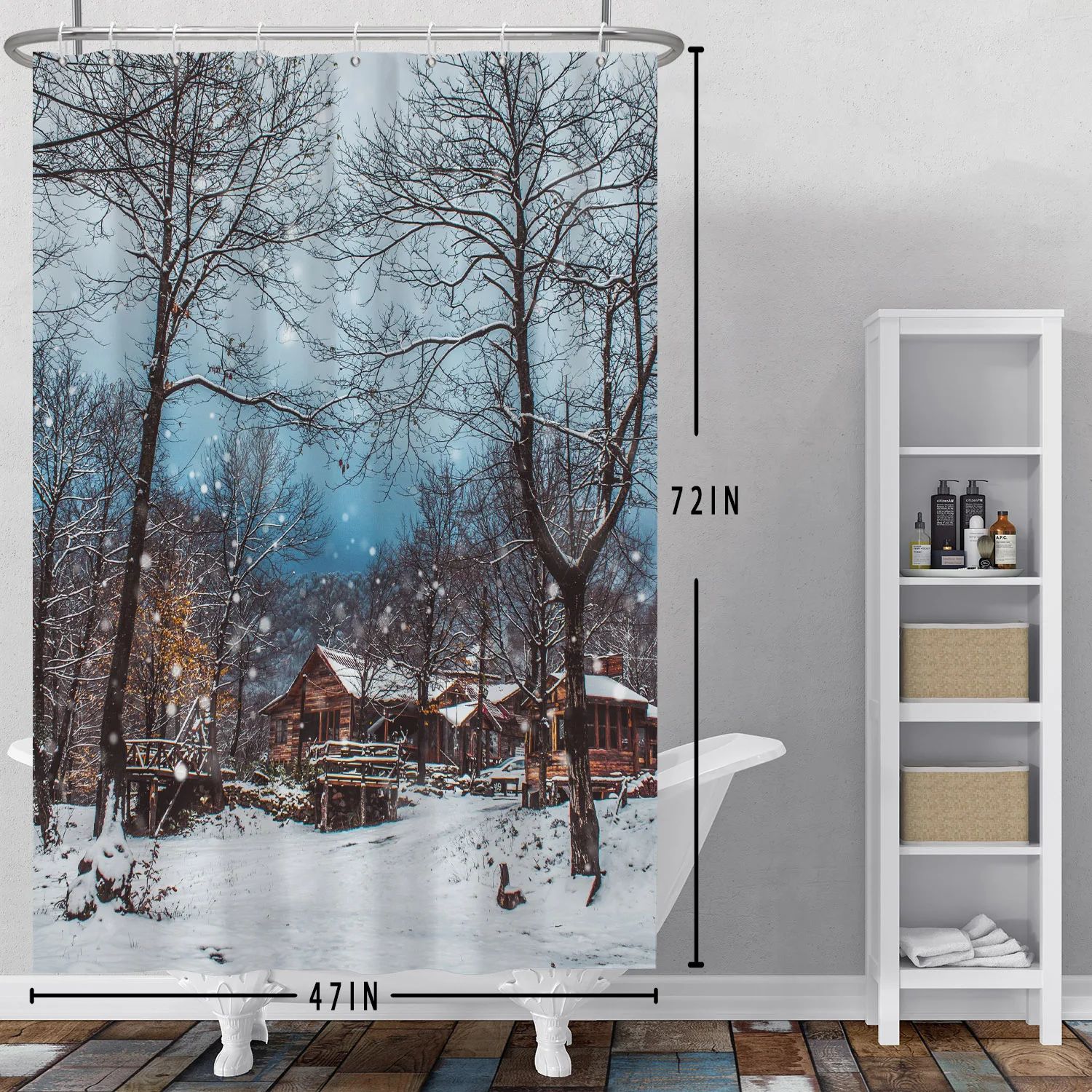 Winter Woods Snowy Shower Curtain Bathroom Bathtub Partition Fabric Decoration Christmas Snowflake Waterproof Shower Curtains