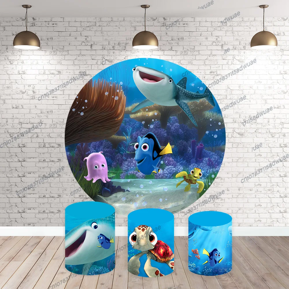 

Finding Nemo Birthday Photo Backdrop Baby Shower Photography Backdrop Round&Cylinders Plinth Covers Photo Background