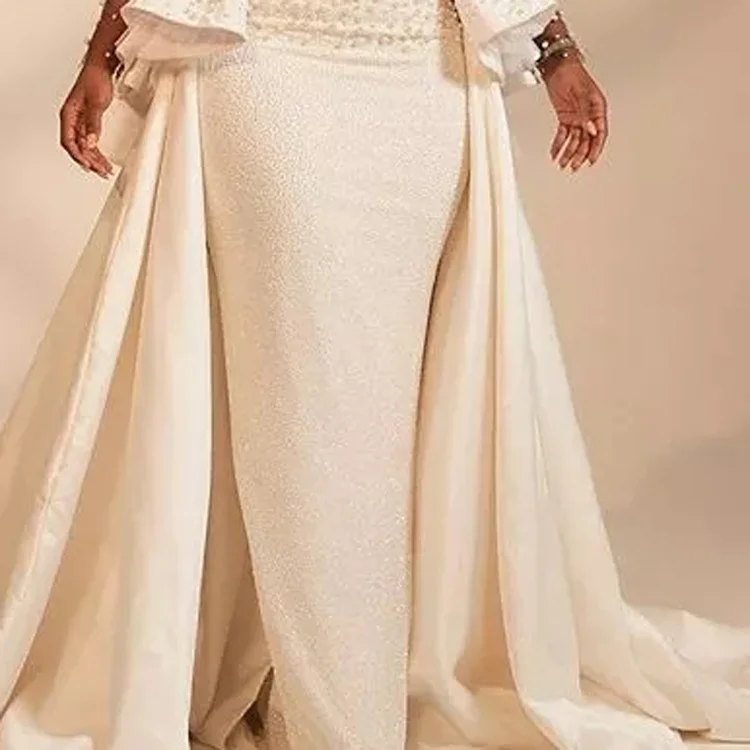 Personalizado africano Nigeria Vestido De Novia De talla grande sobrefalda perlas Peplum ilusión vestidos De Novia De boda Vestido De Novio 2025