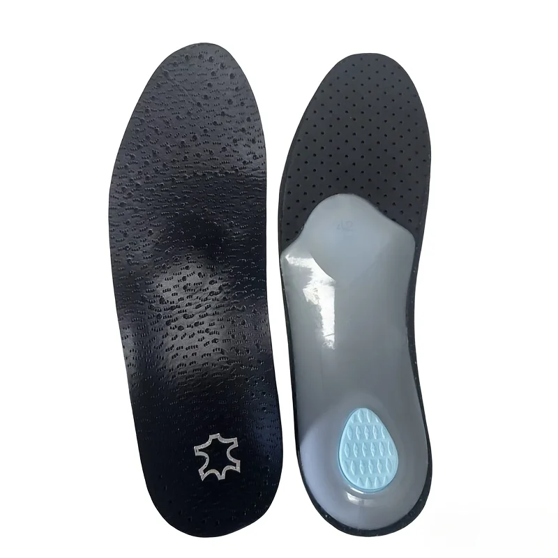 One Pair of High-Quality Faux Leather Shoe Insoles with Arch Support, Thickened Shock Absorption, Breathable and Sweat-Absorben
