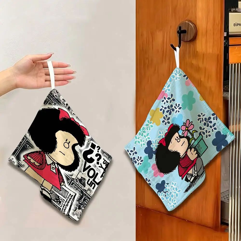 M-Mafalda Girl Polyester Cotton Hanging Kitchen Towel, Soft Hand Wiping Towel, Reusable for Kitchen Bathroom Home