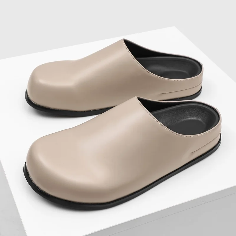 Plus Size 46 Slip-on Mules Loafers Slippers Summer Platform Half-back Flats Casual Shoes for Man Leather Backless Slides Sandals