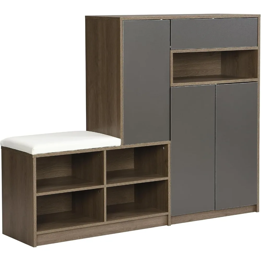 2-in-1 Shoe Storage Bench Shoe Cabinets, Padded Seat, Versatile Shoe Storage with Adjustable Shelves, Multi-functional Shoe Rack