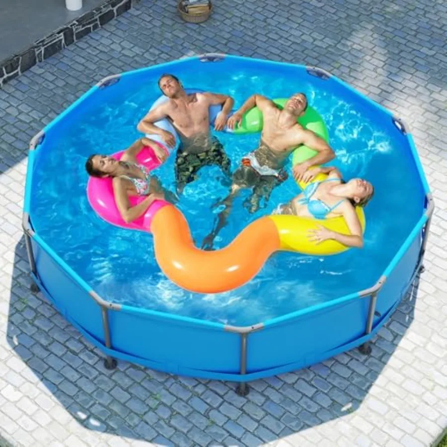 

Above Ground Swimming Pool, Frame Family Pool Set w/Metal Frame, PVC Fabric, 3 Stoppers, Drainage Valve Connector, for Outdoor