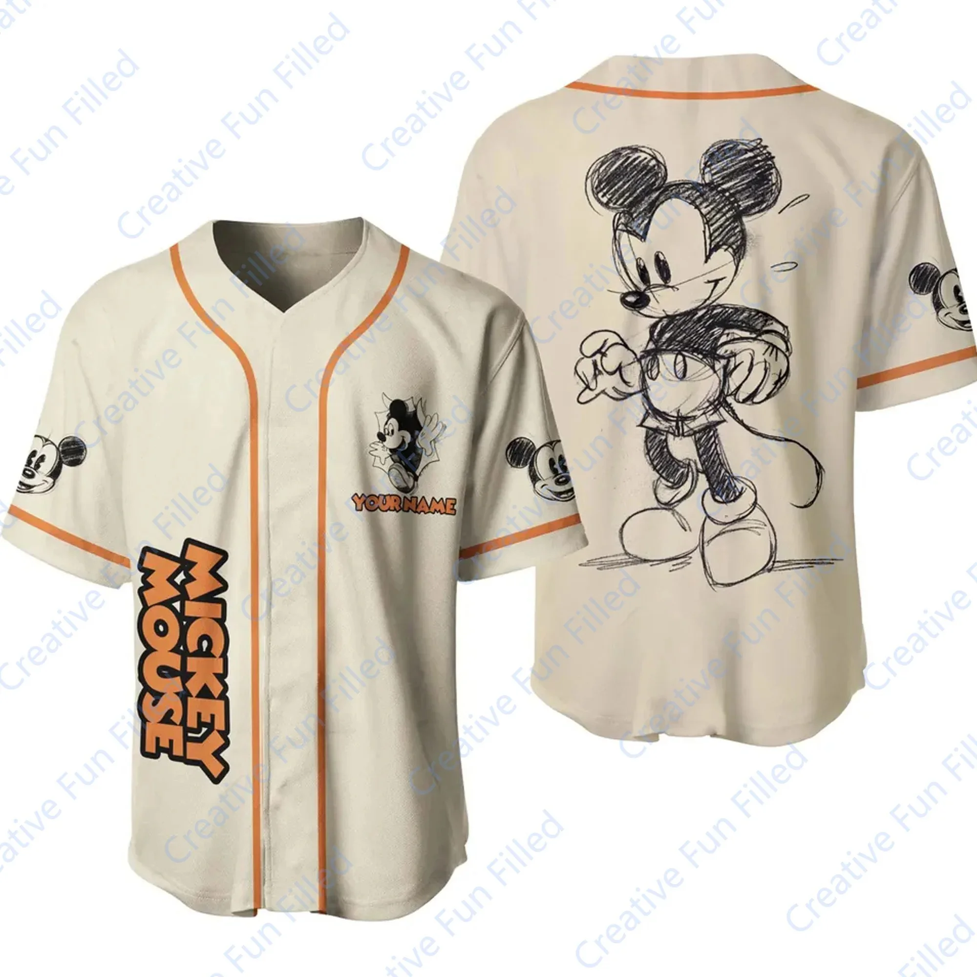 2024 New MINISO&Disney Personalize Mickey Baseball Jersey Pattern T Shirt Disney Fans Loose and Breathable Top T-shirt