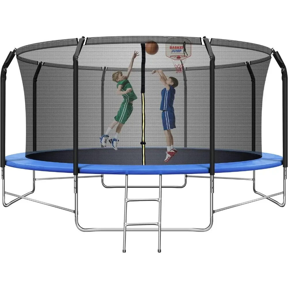 

14FT Trampoline with Balance Bar & Basketball Hoop,1.4MM Thickened Recreational Trampoline, Heavy Duty Outdoor Trampoline