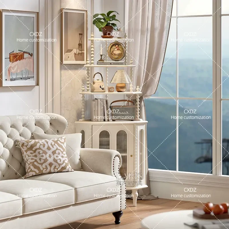 Cream Wind Solid Wood Living Room Bedroom Small Unit Corner Triangle Corner Storage Shelf Living Room Locker