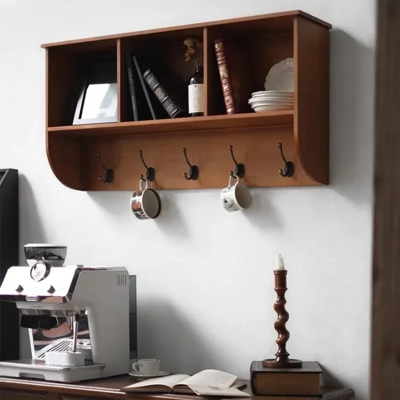 Versatile light luxury American retro closet hanging cabinet wall solid wood coffee cup locker rack tea cup wall hanging
