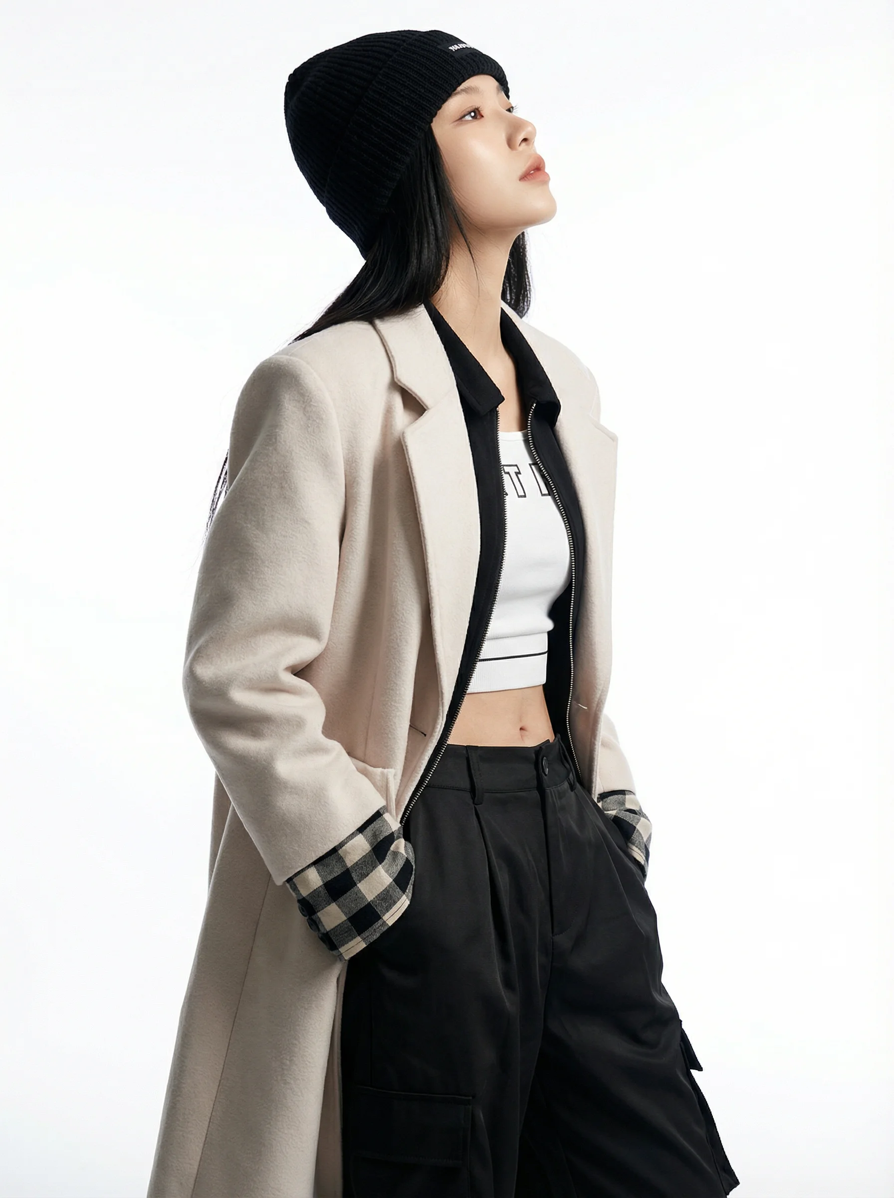 

High nce Sensation Women's Suit Jaet Long White Color Blo Fake Two-Piece Korean Sle Commute Straight Tube