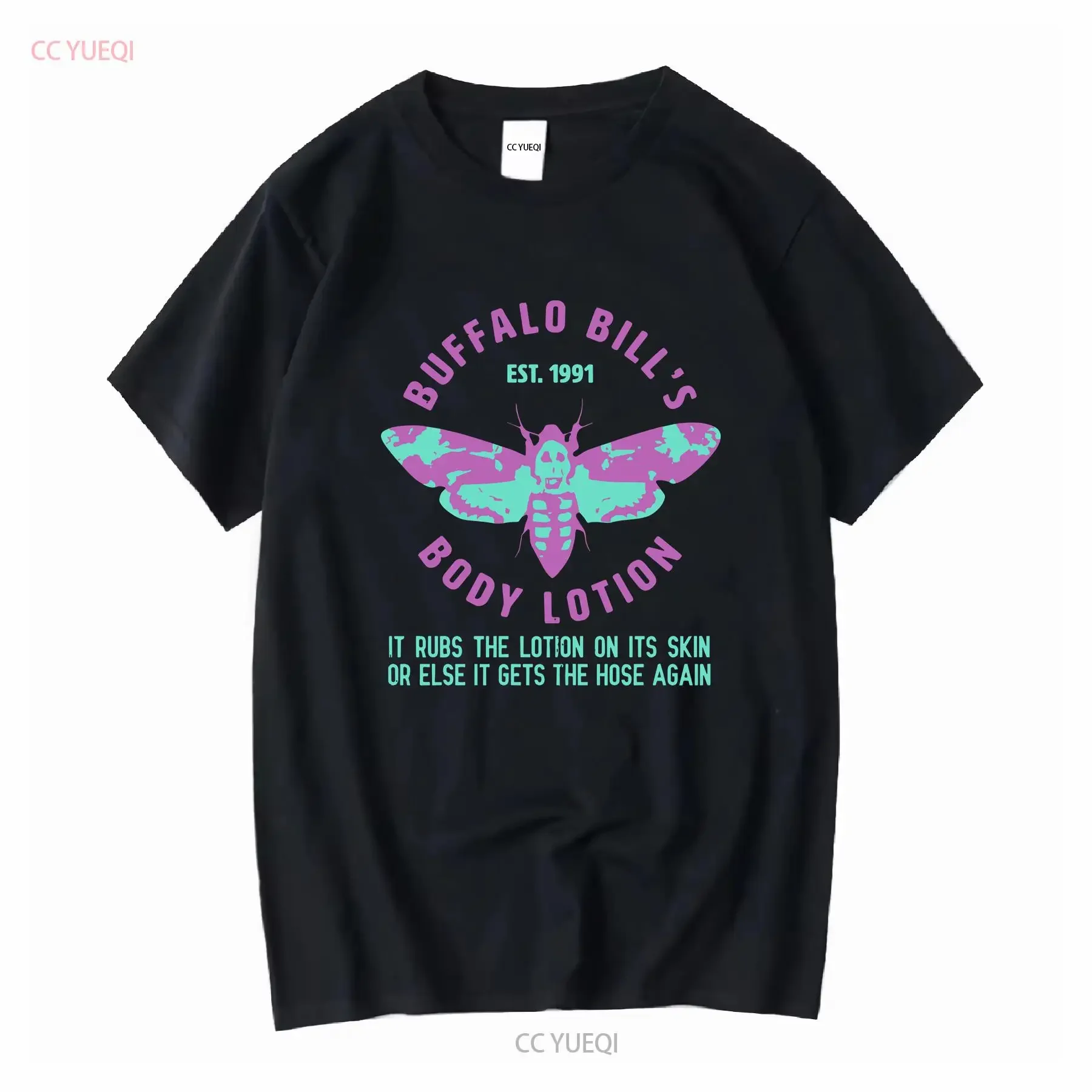 Camiseta para hombre con loción corporal de neón Silence of the Lambs, Buffalo Bill Rubs Skin, ropa de diseñador lavada vintage, moda Unisex