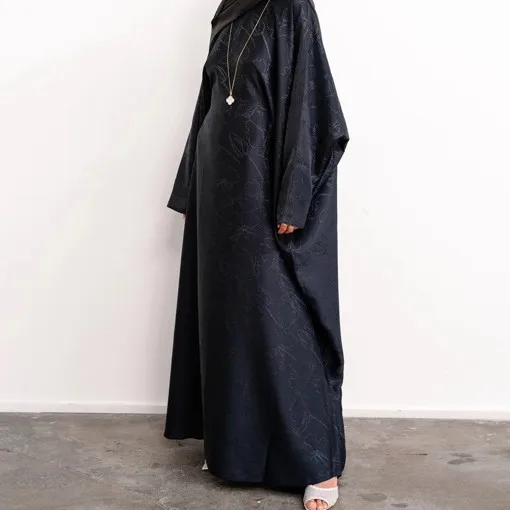 Loriya Abaya Dubai 2025 Premium Jacquard Plus Size Damska Sukienka Abaya z Wewnętrznym Paskiem Luksusowy Muzułmański Kaftan Abaya z Rękawami typu Batwing