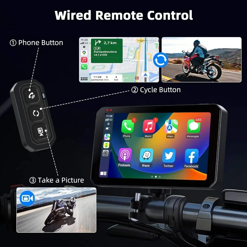 Waterproof 5.5" Motorcycle TPMS Screen Motobike Dashcam  Android Auto GPS Navigator Touch Screen Recorder view 6