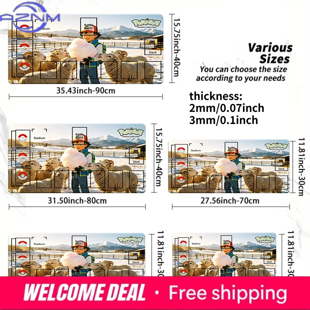 

Игровой коврик для TCG Pokemon Ash Wooloo Winter Farm, коврик для мыши, несколько размеров, 2 мм, 3 мм