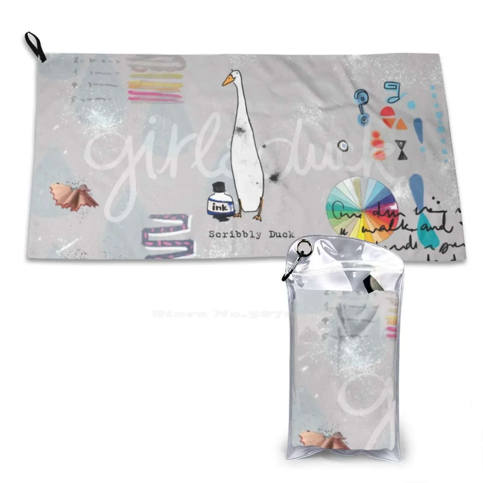 Scribbly Duck Soft Towel Quick Dry Sport Beach Towel Girl And Duck Girlandduck Com Jen Storer Jenstorer Creative Writing Online