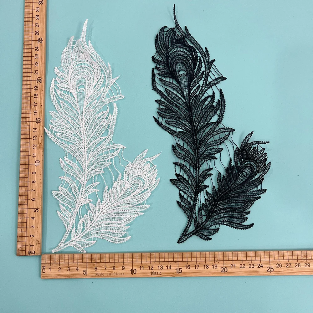 1 Pair Embroidery White Black Feather Patch For Wedding Headwear DIY Craft Accessories
