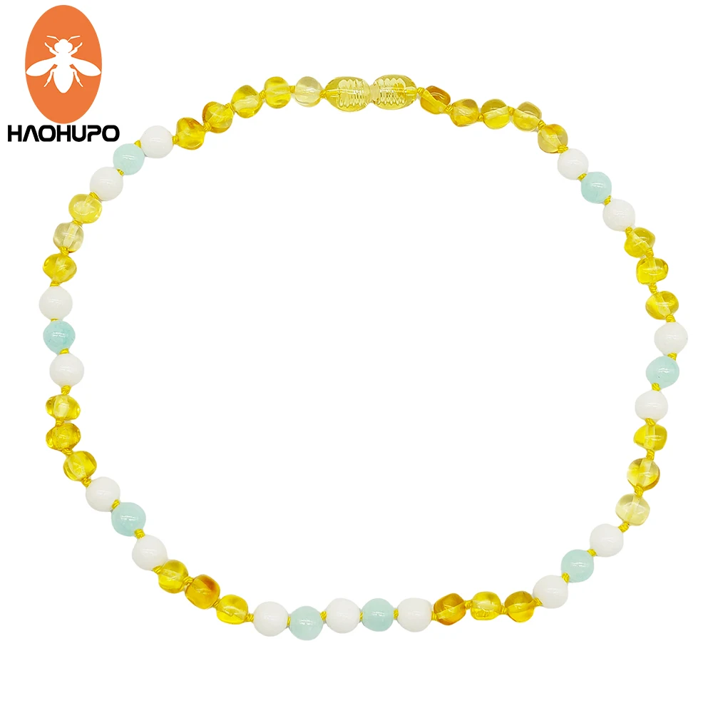 

HAOHUPO браслет/ожерелье из натурального балтийского янтаря для женщин, натуральный синий аквамарин, натуральные янтарные нерегулярные бусины, подарки ручной работы
