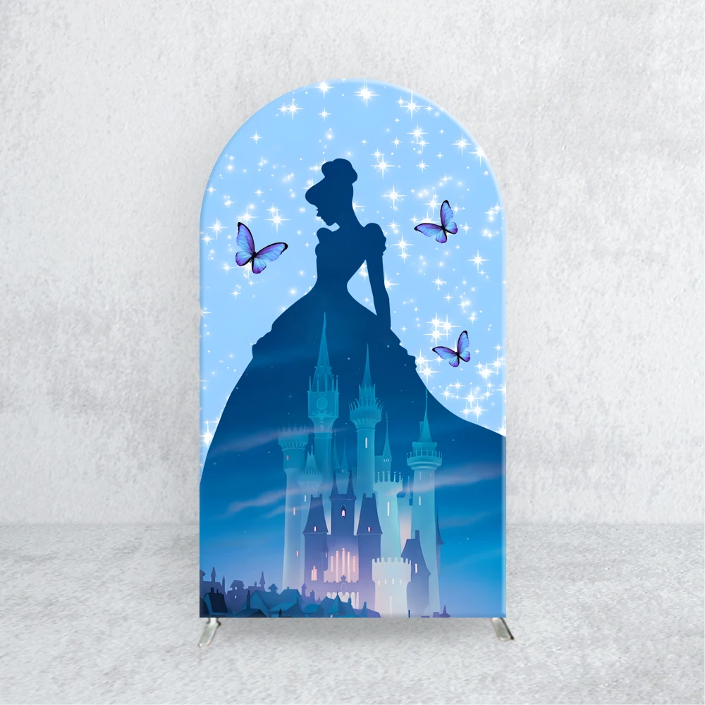 TB Disney Castle Arch Backdrop Elastic Fabric Blue Cinderella Princess for Girls Birthday Party Photo Baby Shower Background - Image 6