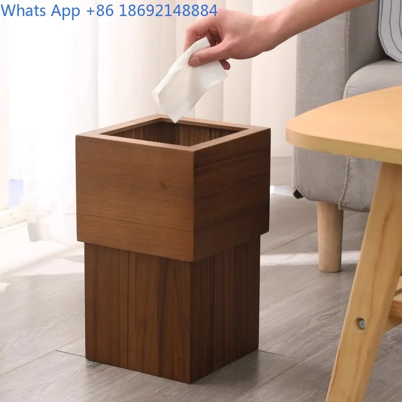 

Wooden Square Black Walnut Color Trash Can Solid Wood Waste Basket for Home Living Room Bedroom Office Garbage Storage Bin