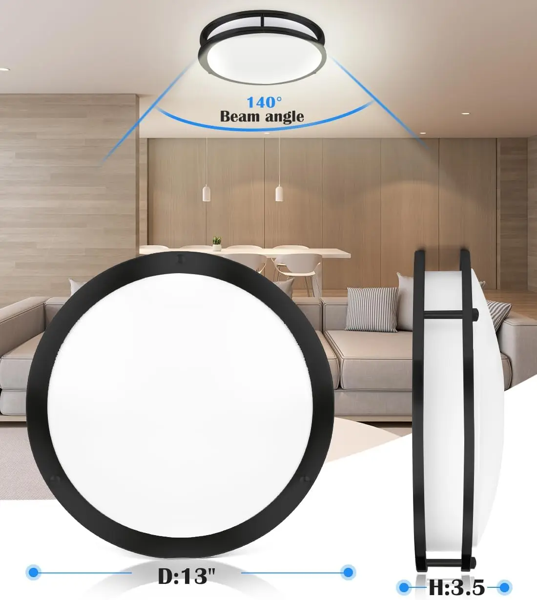 Luz de techo Led de montaje empotrado, iluminación de dormitorio para niños, color negro, 13 pulgadas, paquete de 2