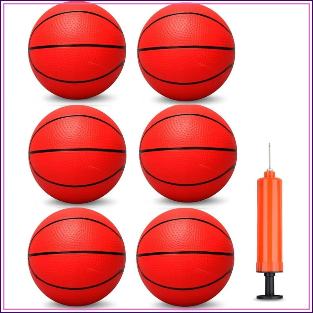 

6 Pack 6 Inch Mini Basketballs for Kids with Pump - Durable PVC, Indoor Outdoor Pool Beach Balls